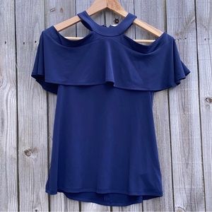 Michael Michael Kors Women’s Navy Halter Flounce Cold Shoulder Blouse. XS. NWT!